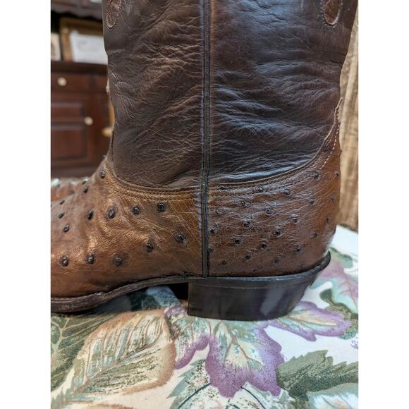Nocona Vintage Brown Full Quill Ostrich Leather Western Cowboy Boots 9.5 D